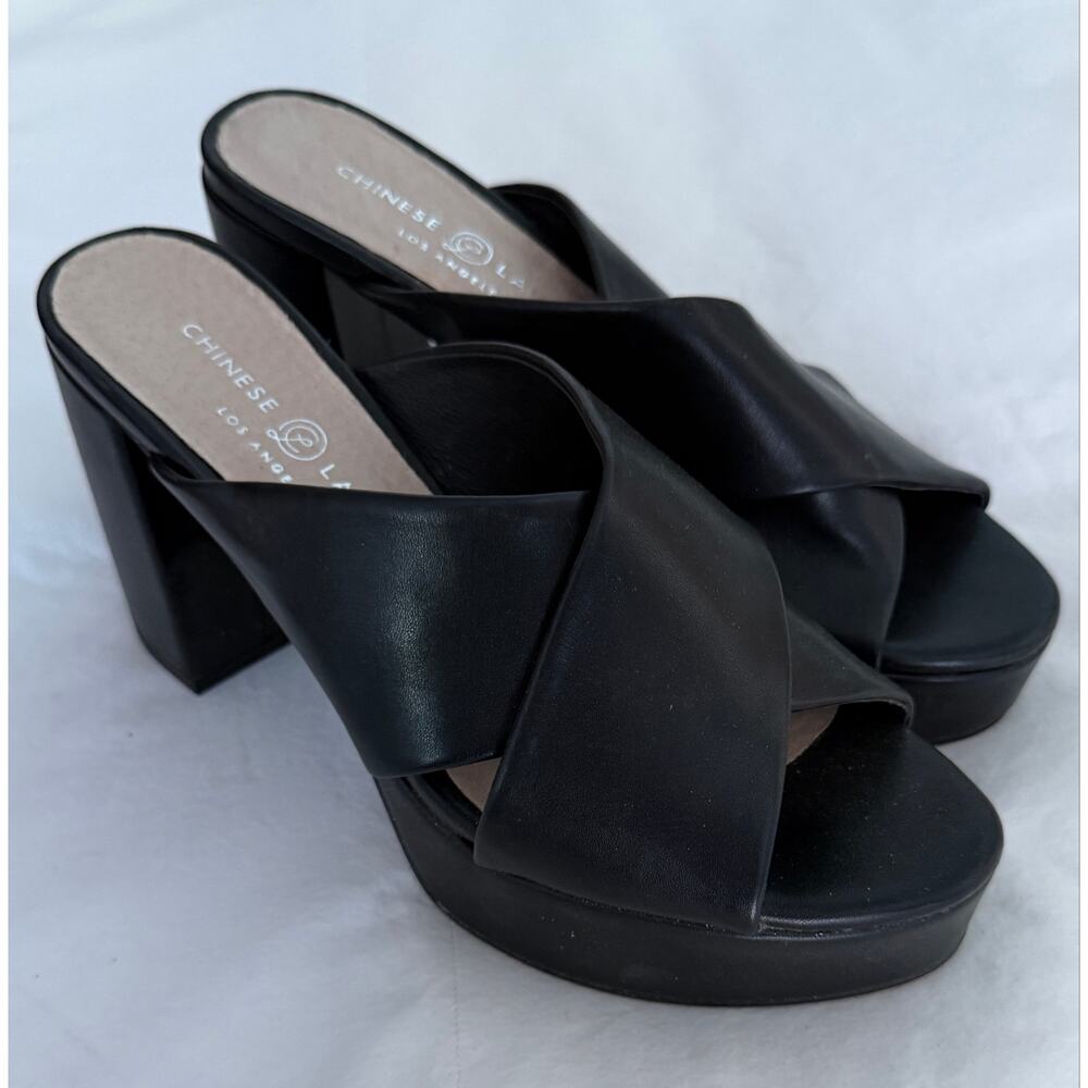 Chinese Laundry Teagan Black Platform Slide Sandals Size 8